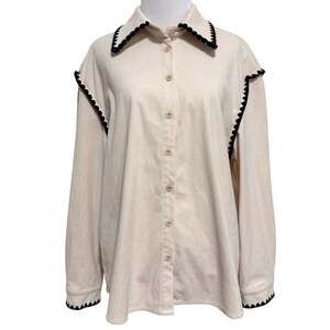 Cider Womens Oversized Corduroy Shacket S Beige Collared Button Casual Western